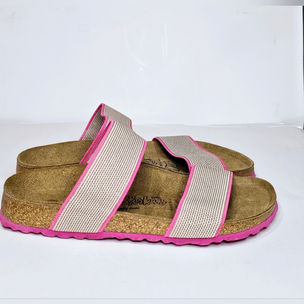 Birkenstock Birki’s Curaçao ll Stretch Slide Sandals Pink & Beige - Picture 2 of 6